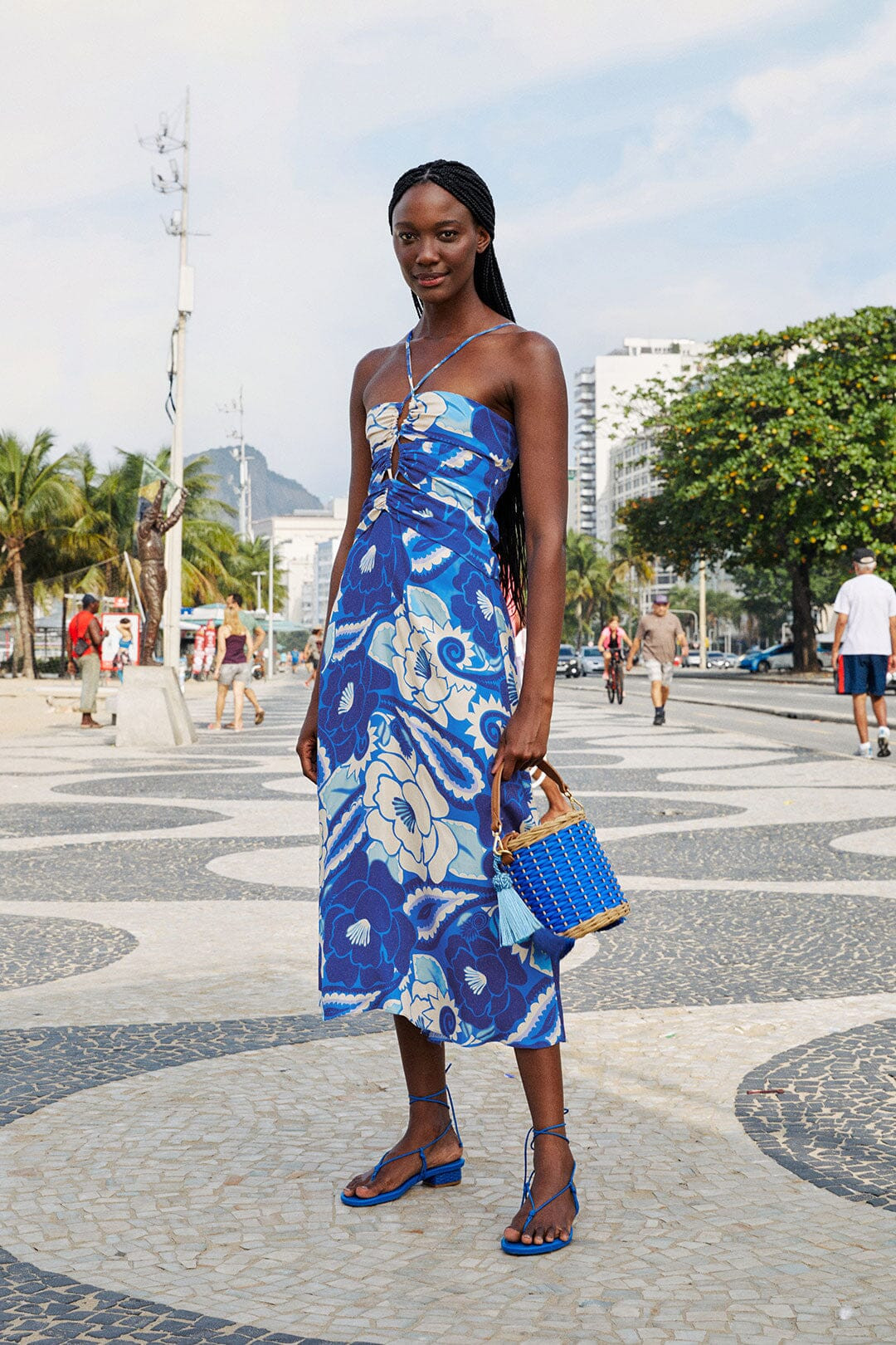 blue tropical groove lenzing™ ecovero™ viscose midi dress | FarmRio (US)