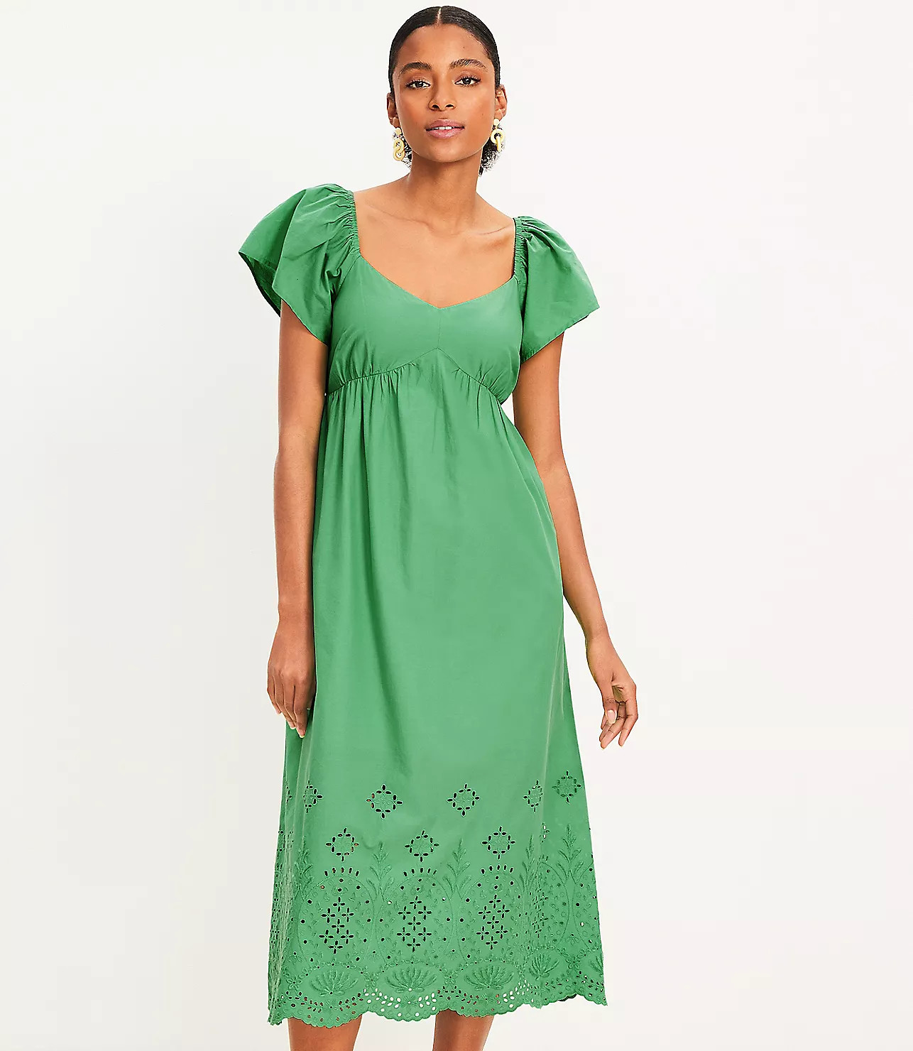Eyelet Flutter Sleeve Maxi Dress | LOFT