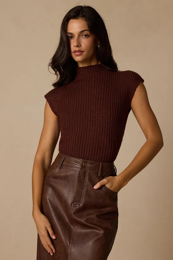 Lecosha Brown Ribbed Knit Cap Sleeve Sweater Top | Lulus
