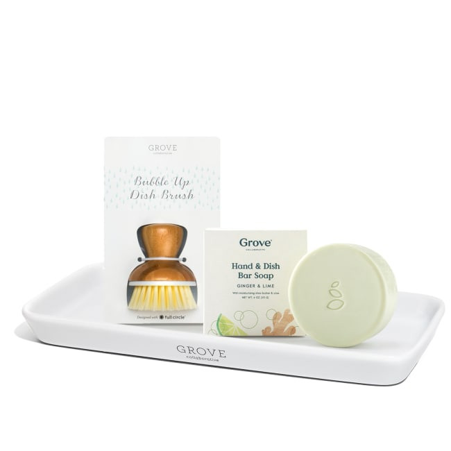 Grove Co. Hand & Dish Bar Soap with Dish Brush Sink-Side Bundle | Grove