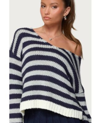 Edikted Women's Eugenie Oversized Striped Sweater - Navy | Macy's