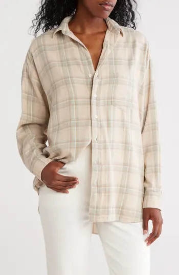 Frank & Eileen Shirley Plaid Oversize Button-Up Shirt in Sand Green Plaid at Nordstrom Rack, Size Xx-Small | Nordstrom Rack