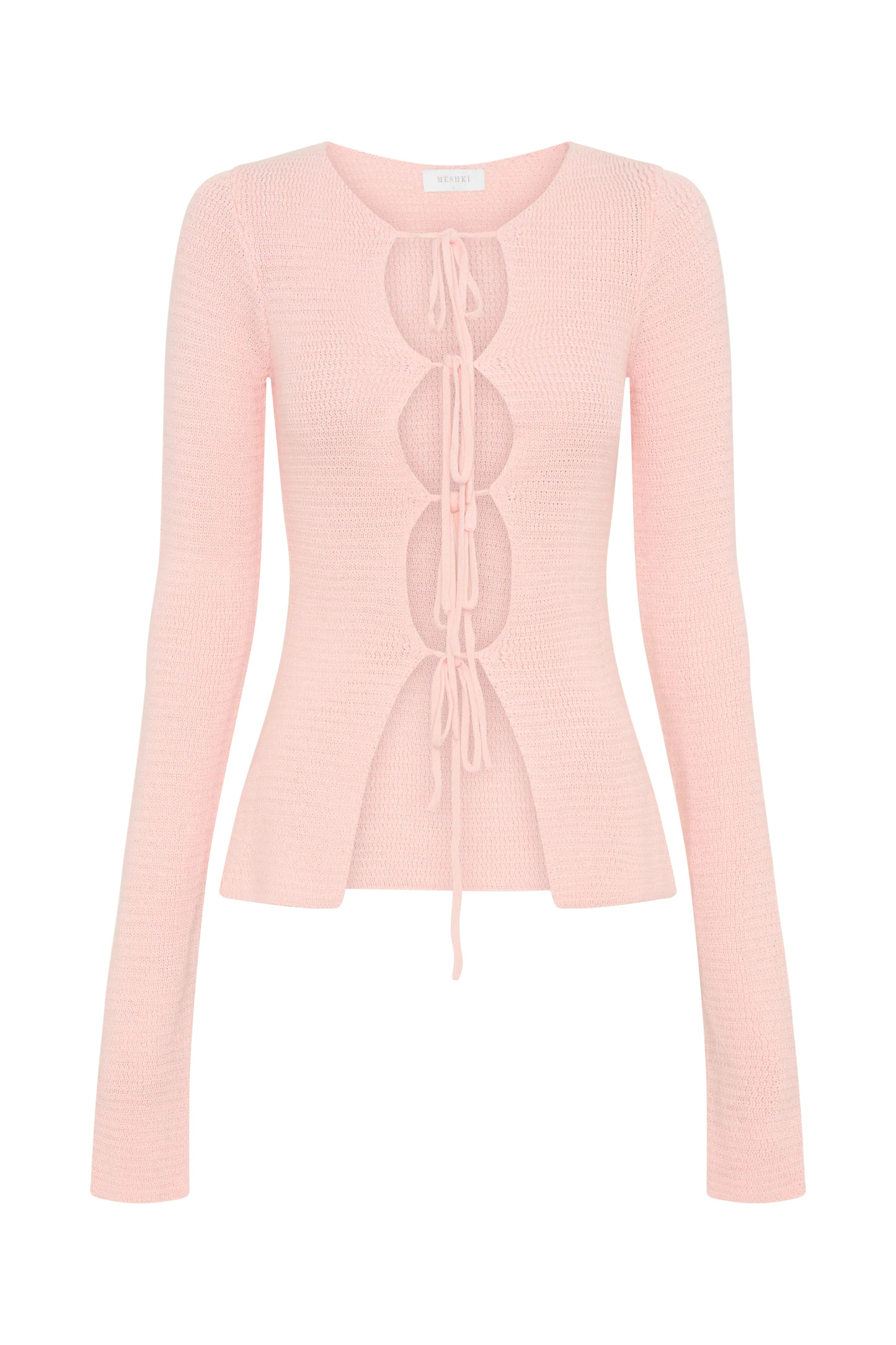 Noah Knit Tie Long Sleeve Top - Baby Pink | MESHKI US