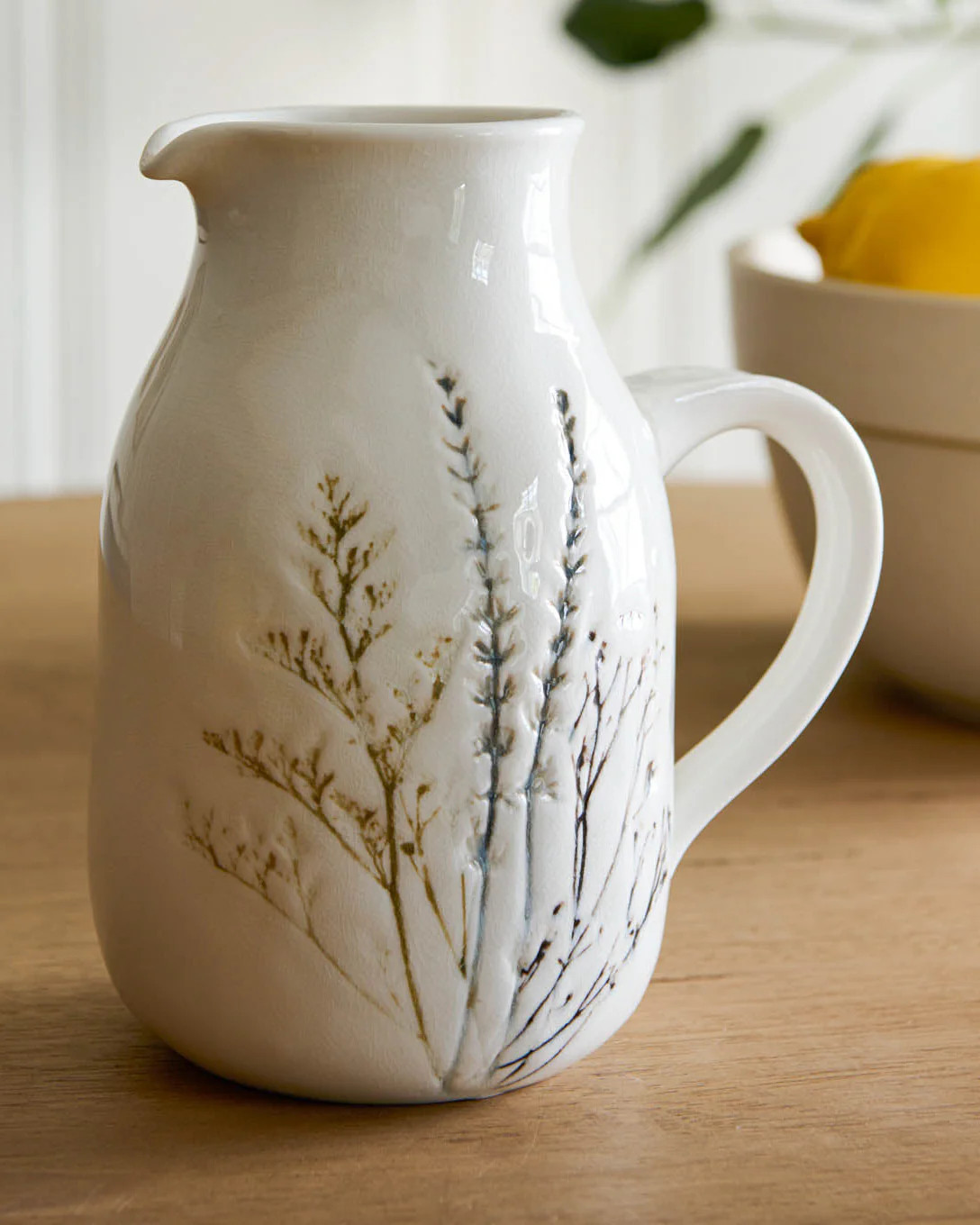 Pressed Floral Ceramic Pitcher | Magnolia