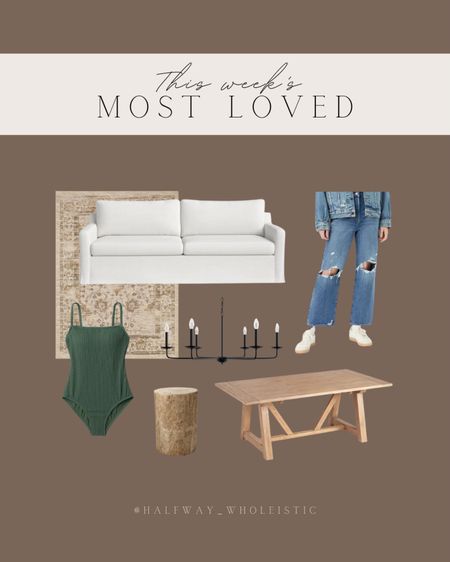 This week’s follower favorites include our dining room table, living room sofa, my tried and true jeans from Target, the new Rubin obsessed with, and more! 

#swim #summer #lighting #homedecor #couch 

#LTKsalealert #LTKSeasonal #LTKhome