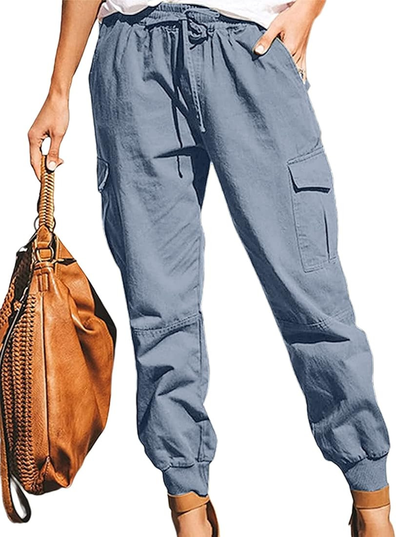 Avanova Women's Cargo Pants with Pockets Casual Loose Drawstring Waist Long Pants | Amazon (US)