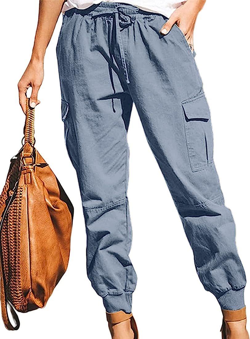 Avanova Women's Cargo Pants with Pockets Casual Loose Drawstring Waist Long Pants | Amazon (US)