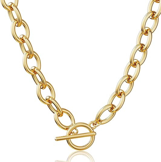 CHESKY 14K Gold Plated Chunky Necklace for Women, Trendy Paperclip Chain Necklace Thick Cross Hea... | Amazon (US)