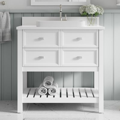 allen + roth Canterbury 36-in White Undermount Single Sink Bathroom Vanity with Carrara Engineere... | Lowe's
