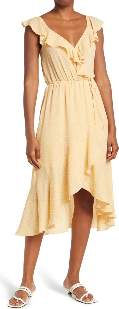 Ruffle Print Wrap Midi Dress | Nordstrom Rack