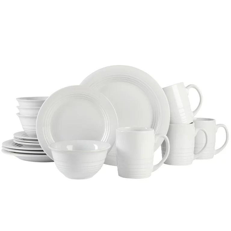 Martha Stewart Everyday Night Holm 16-Piece White Stoneware Dinnerware Set | Walmart (US)