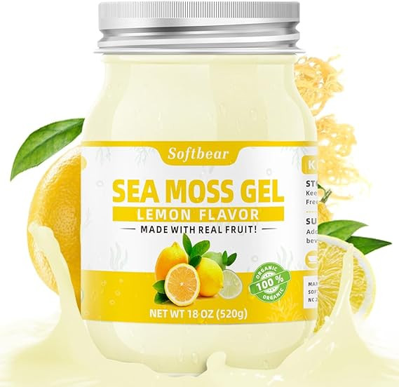 softbear Seamoss Gel Lemon Flavor 18 OZ - Wildcrafted Irish Sea Moss Gel Organic Raw with 92 Mine... | Amazon (US)