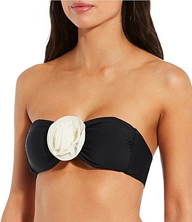 Gianni Bini Solid Rosette Strapless Tie Back Bandeau Swim Top - XS | Dillard's
