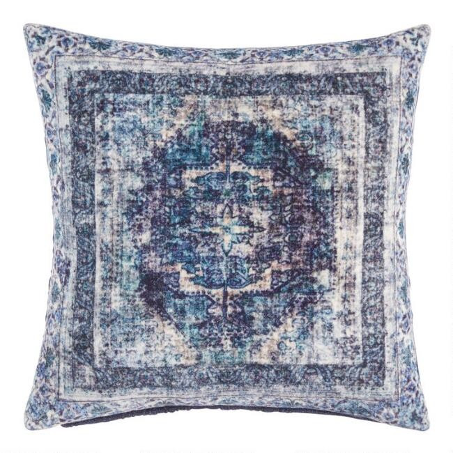 Indigo Distressed Persian Rug Print Throw Pillow | World Market