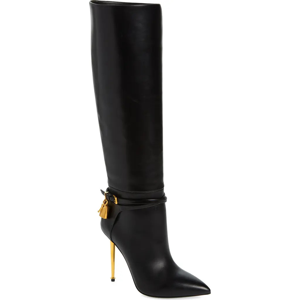 TOM FORD Padlock Pointed Toe Knee High Boot in Black at Nordstrom, Size 11Us | Nordstrom