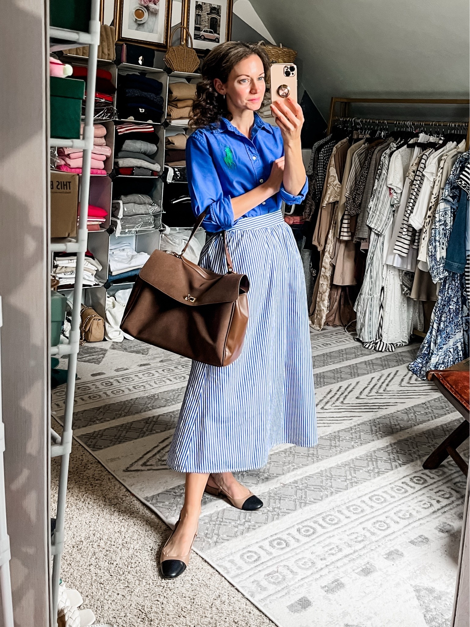 A preppy fall outfit!
Top is from Ralph Lauren. 
Stripe cotton skirt from Amazon. 
Silver earrings are old, linking similar. 
Chocolate brown bag from Chicwish. 
Sling backs from Steve Madden.

#LTKdayinmylife #LTKgrwm #LTKootd