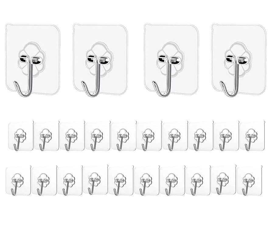 Adhesive Hooks Kitchen Wall Hooks - 24 Packs Heavy Duty 33lb(Max) Nail Free Transparent,Waterproo... | Amazon (US)