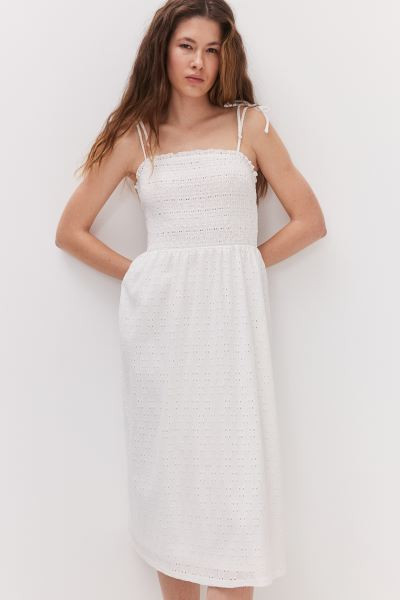 Tie-shoulder-strap Smocked Dress - Cream - Ladies | H&M US | H&M (US + CA)