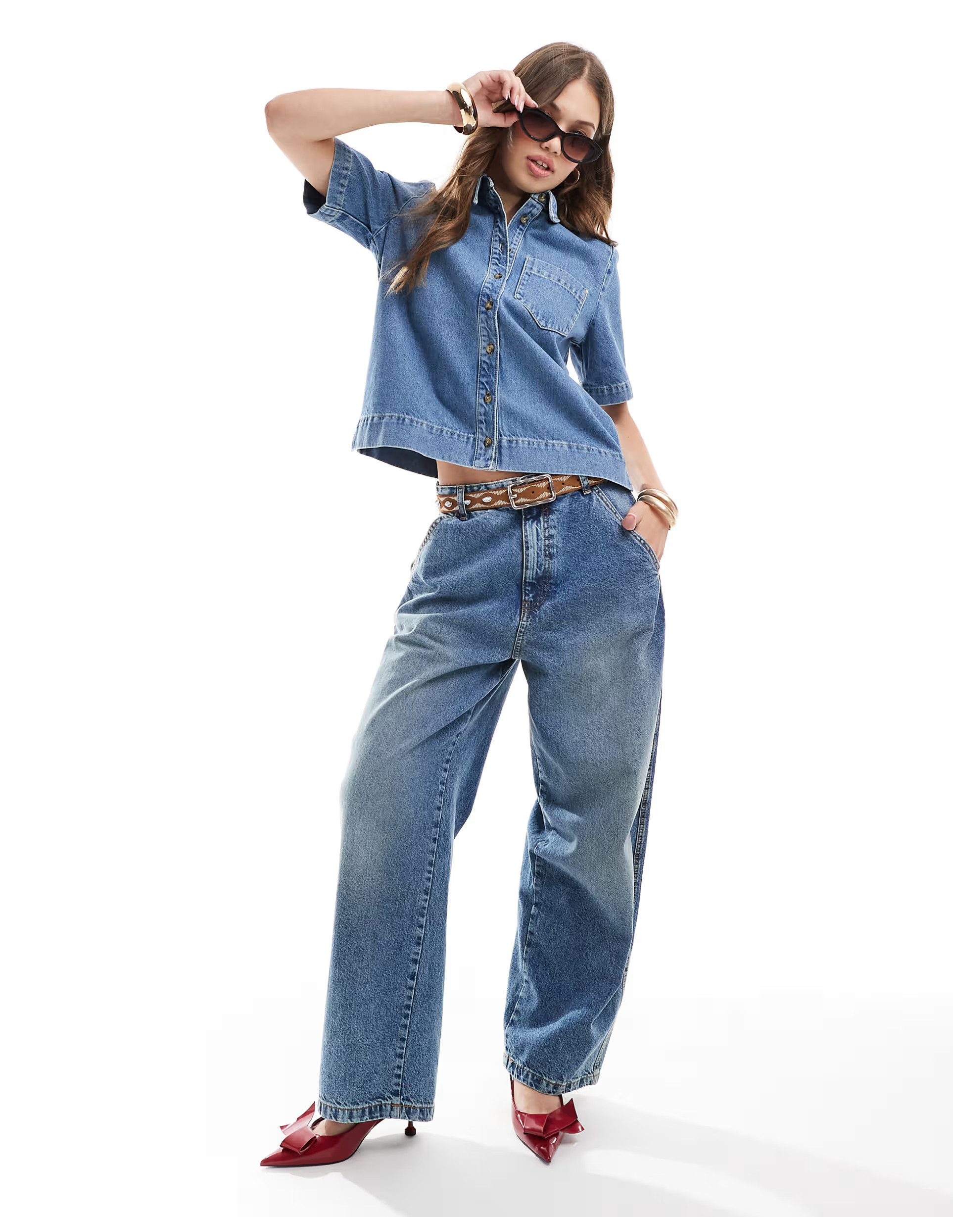 Whistles short sleeve denim shirt in blue | ASOS (Global)