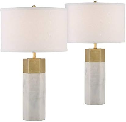 Leala Modern Table Lamps Set of 2 Hexagonal Faux Marble and Gold Drum Shade for Living Room Famil... | Amazon (US)