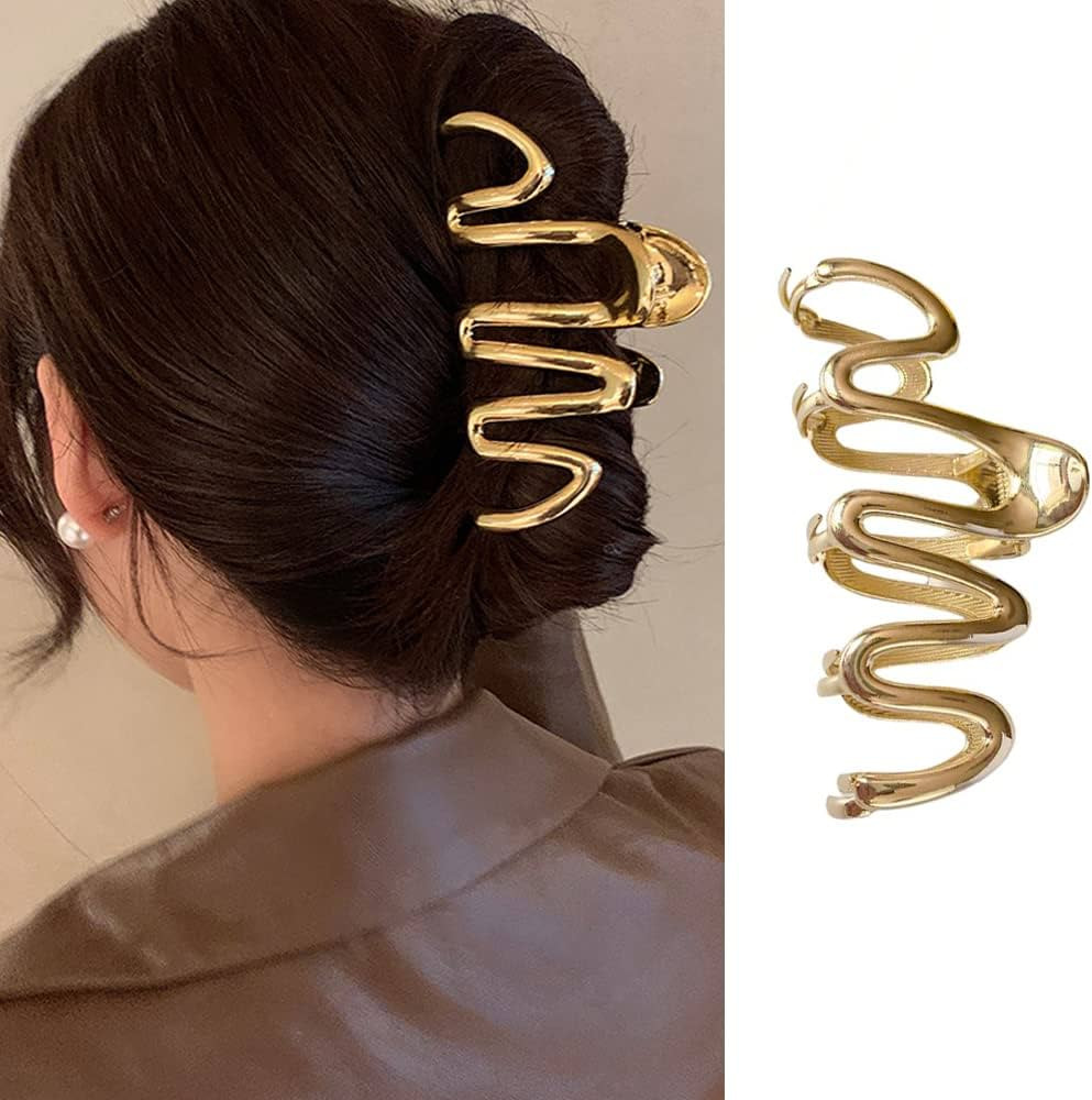 Gold Irregular Claw Clips - Elegant Metal Hair Accessories with Exquisite Wave Designs, Large Fre... | Amazon (US)