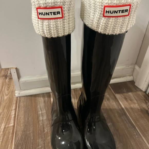 Hunter Black Boots with White Knit Cuffs | Poshmark