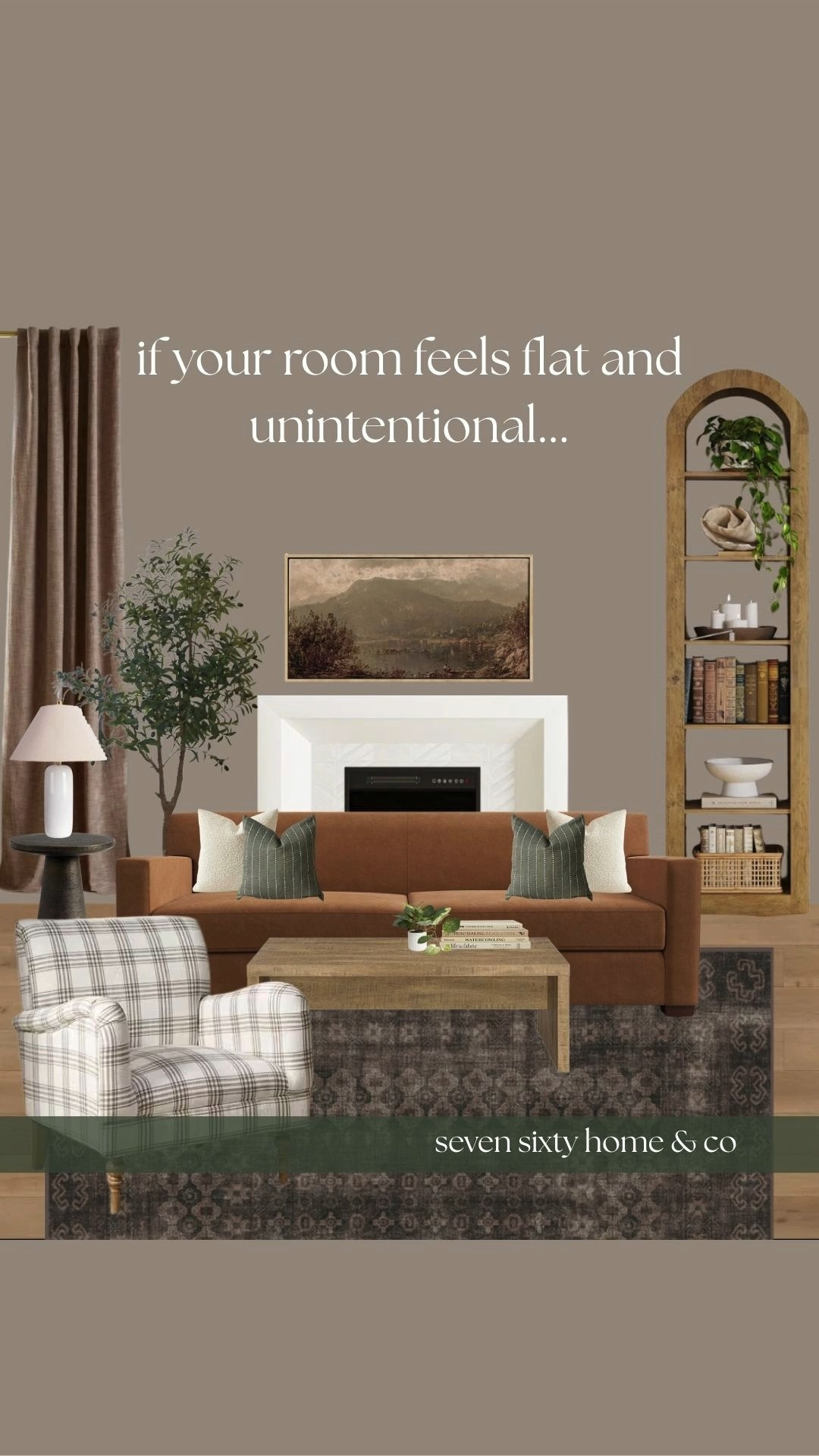 This living room didn’t need more decor — it needed structure.

The problem wasn’t the furniture. It was that nothing was working together. The space felt flat, disconnected, and unfinished because there was no clear anchor, no contrast, and no vertical balance.

Here’s what fixes it:

The fireplace becomes the focal point, with artwork centered to establish hierarchy and give the room a clear visual direction.
A warm, durable sofa replaces flat neutrals and immediately adds depth and softness.
A large area rug grounds the seating so nothing feels like it’s floating.
Curtains add height and softness, pulling the eye upward and making the room feel finished instead of bare.
Layered wood tones, woven textures, and subtle contrast create warmth without clutter.

This is how designers make a living room feel intentional — not by adding more, but by making better decisions first.

Every piece here works together to solve the same problem, and I’ve linked the exact items on LTK so you don’t have to guess what actually makes the difference. 

 #LTKHome