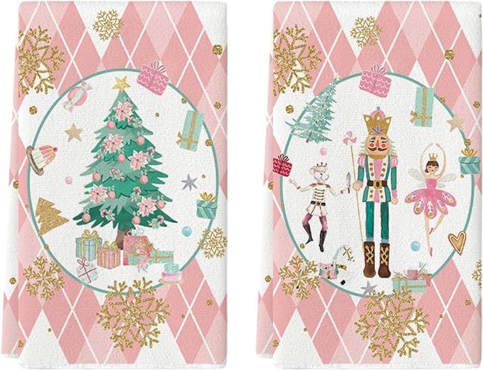 Artoid Mode Pink Nutcrackers Tree Christmas Kitchen Towels Dish Towels, 18x26 Inch Seasonal Winte... | Amazon (US)