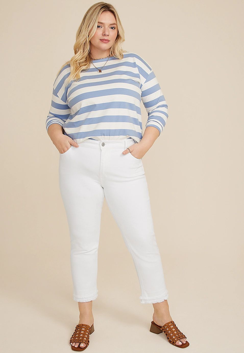 Plus Size KanCan™ High Rise Double Layer Fray Hem Ankle Straight Jean | Maurices