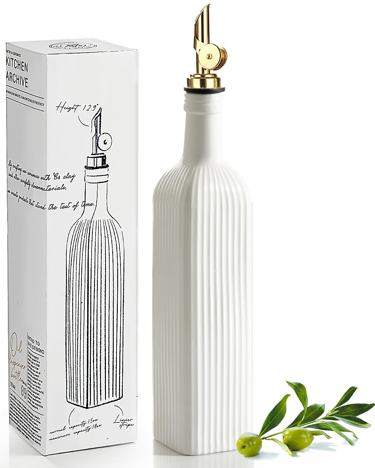 getstar 18 oz Olive Oil Dispenser Bottle for Kitchen, Ceramic Oil Bottle with Automatic Stainless... | Amazon (US)