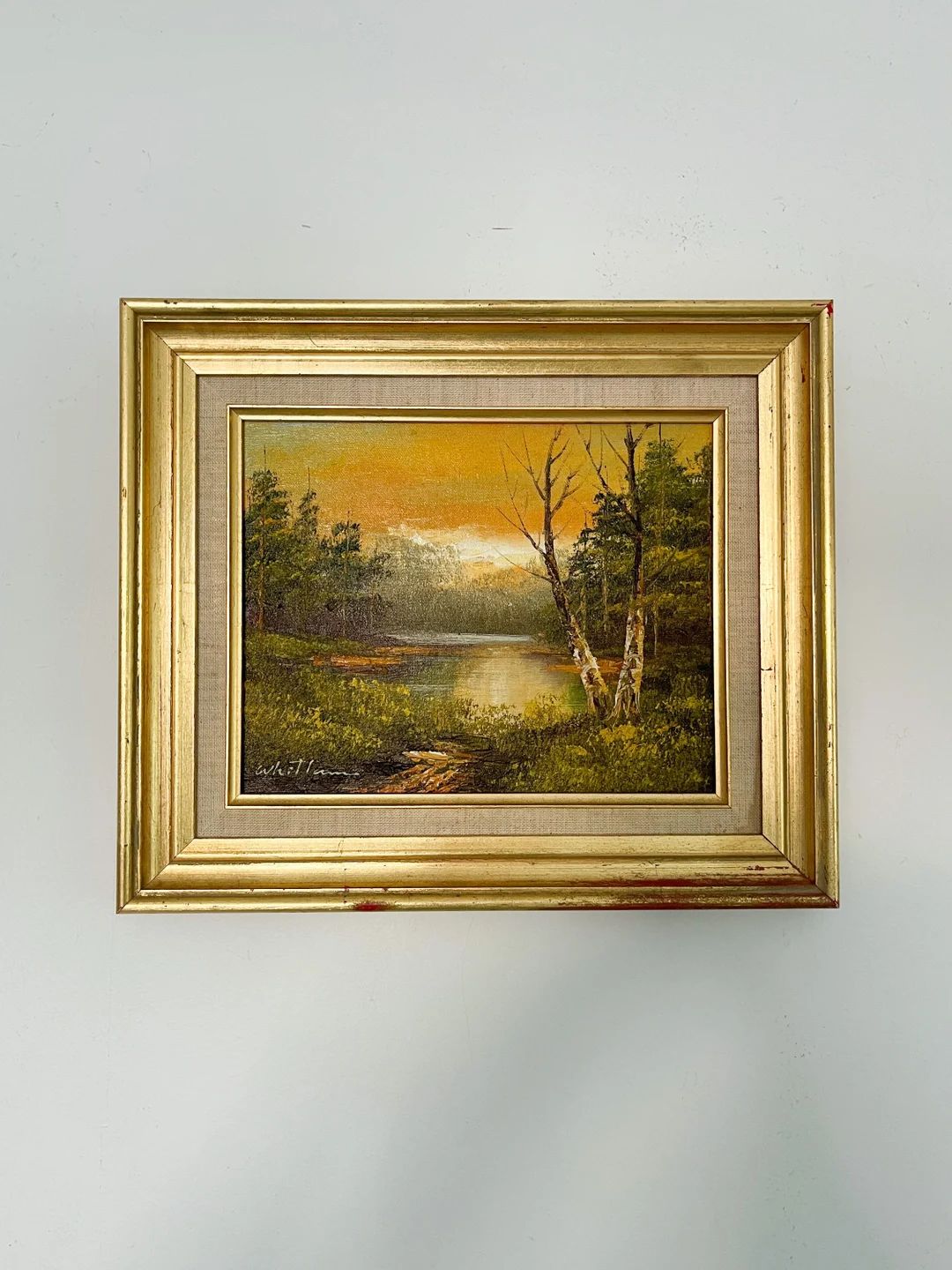 Whitlam Vintage Original Landscape Oil Painting Sunset on the Lake heavy texture Gold Gilt Frame ... | Etsy (AU)