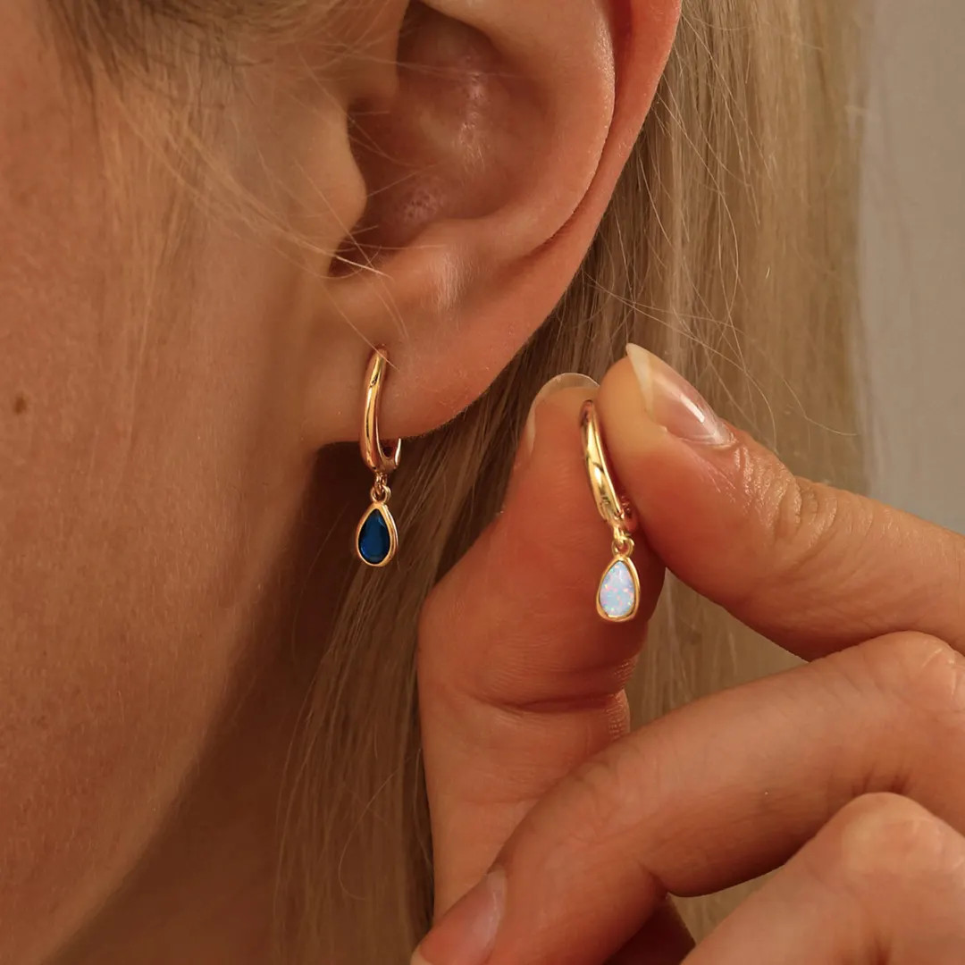 Birth Gemstone Drop Earrings • 14K Gold Dangle Earrings With Gemstone Charms • Minimalist Hoo... | Etsy (US)