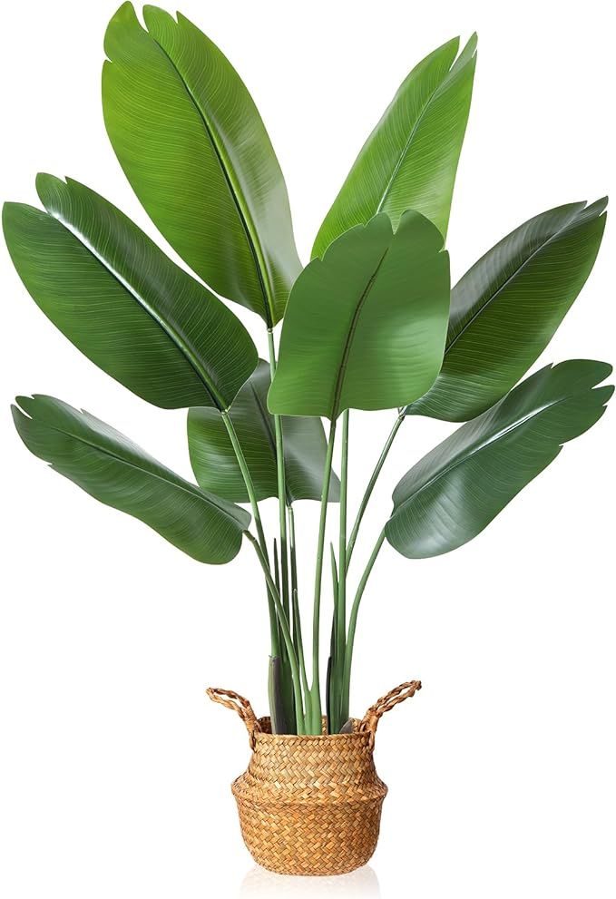 MOSADE 4FT Artificial Bird of Paradise Plant,Tall Fake Tropical Palm Tree with Woven Seagrass Bas... | Amazon (US)
