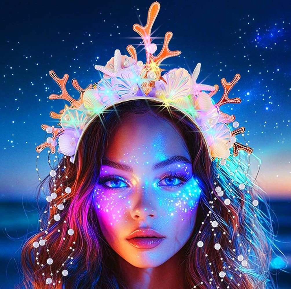 Catery Light Up Mermaid Headband Sea Shell Headpiece Mermaid Costume Accessories for Women | Amazon (US)