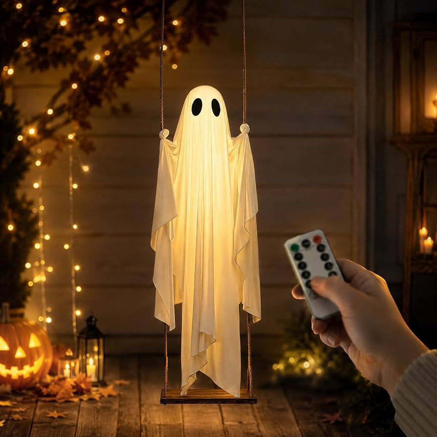 3FT Hanging Swinging Ghost Halloween Outdoor Decor with Remote Control, Height Adjustable Swingin... | Amazon (US)
