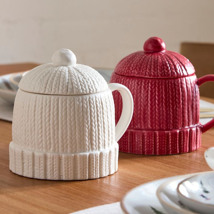 Cable Knit Hat Figural Stoneware Mug | West Elm (US)