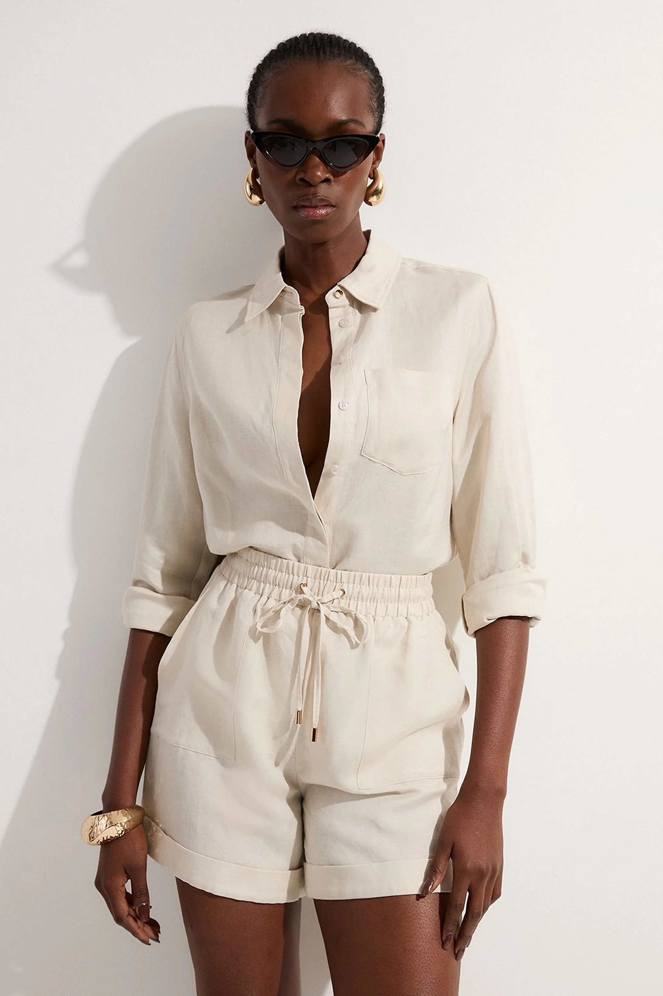 Viscose Linen Woven Long Sleeve Shirt | Karen Millen UK + IE + DE + NL