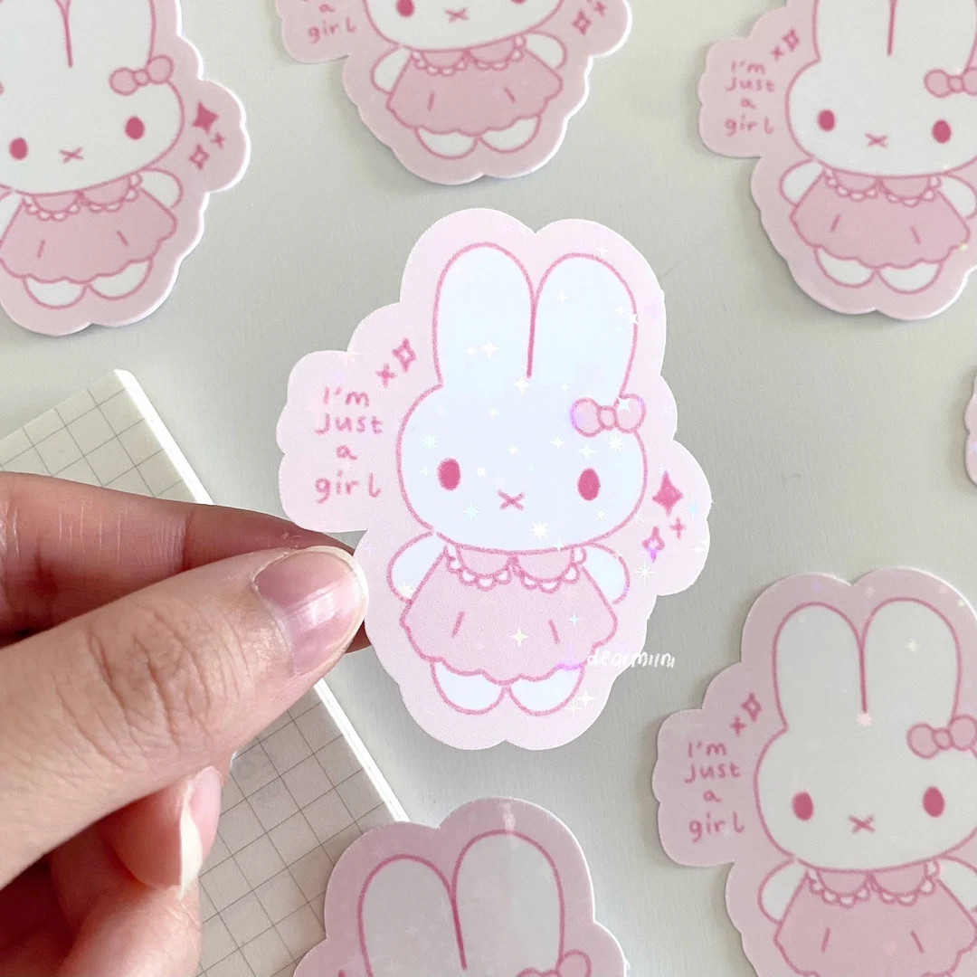 Cute Bunny Girl Waterproof Holographic Sticker | Holographic Sticker, Gifts for Her, Sticker Flak... | Etsy (US)
