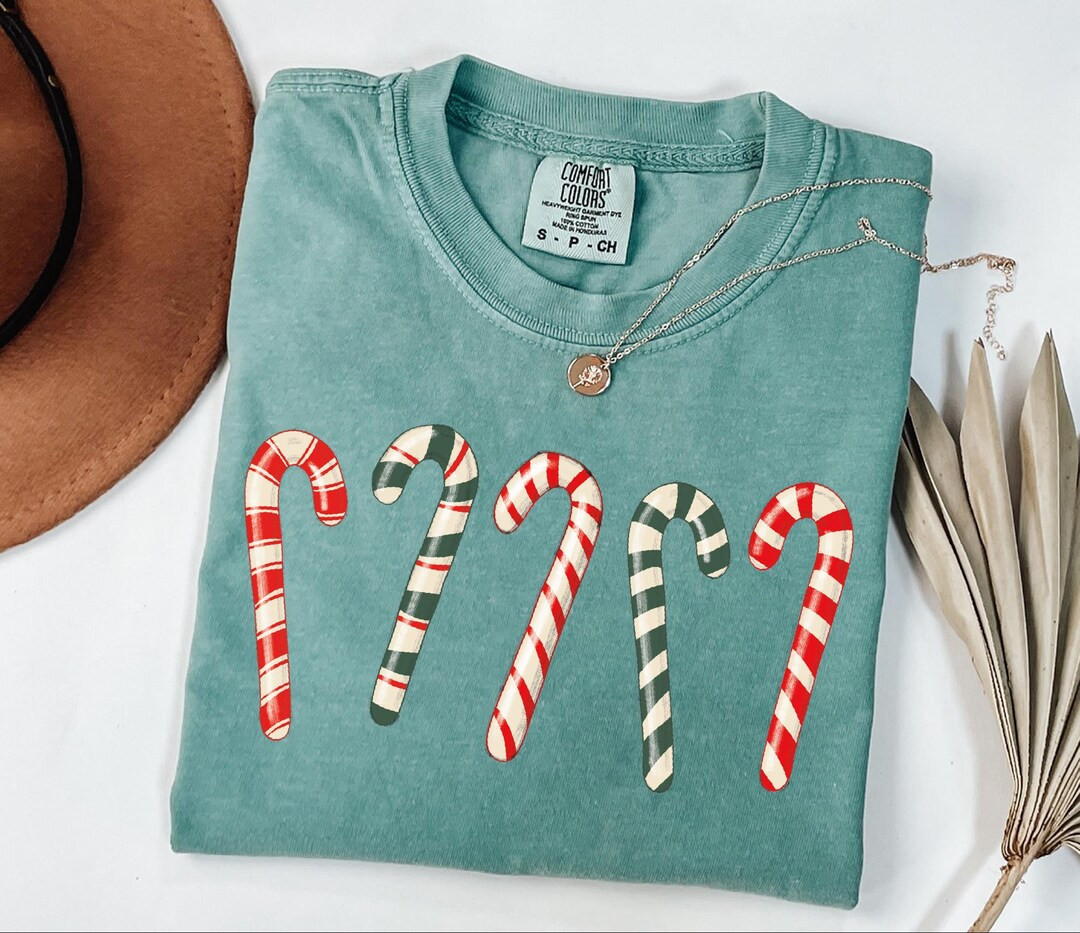 Comfort Colors® Candy Cane Christmas Shirt : Festive Holiday Outfit, Womens Xmas Party T-shirt -... | Etsy (US)
