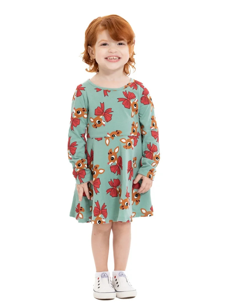 Rudolph Toddler Girls' Print Dress with Long Sleeves, Sizes 12M-5T | Walmart (US)