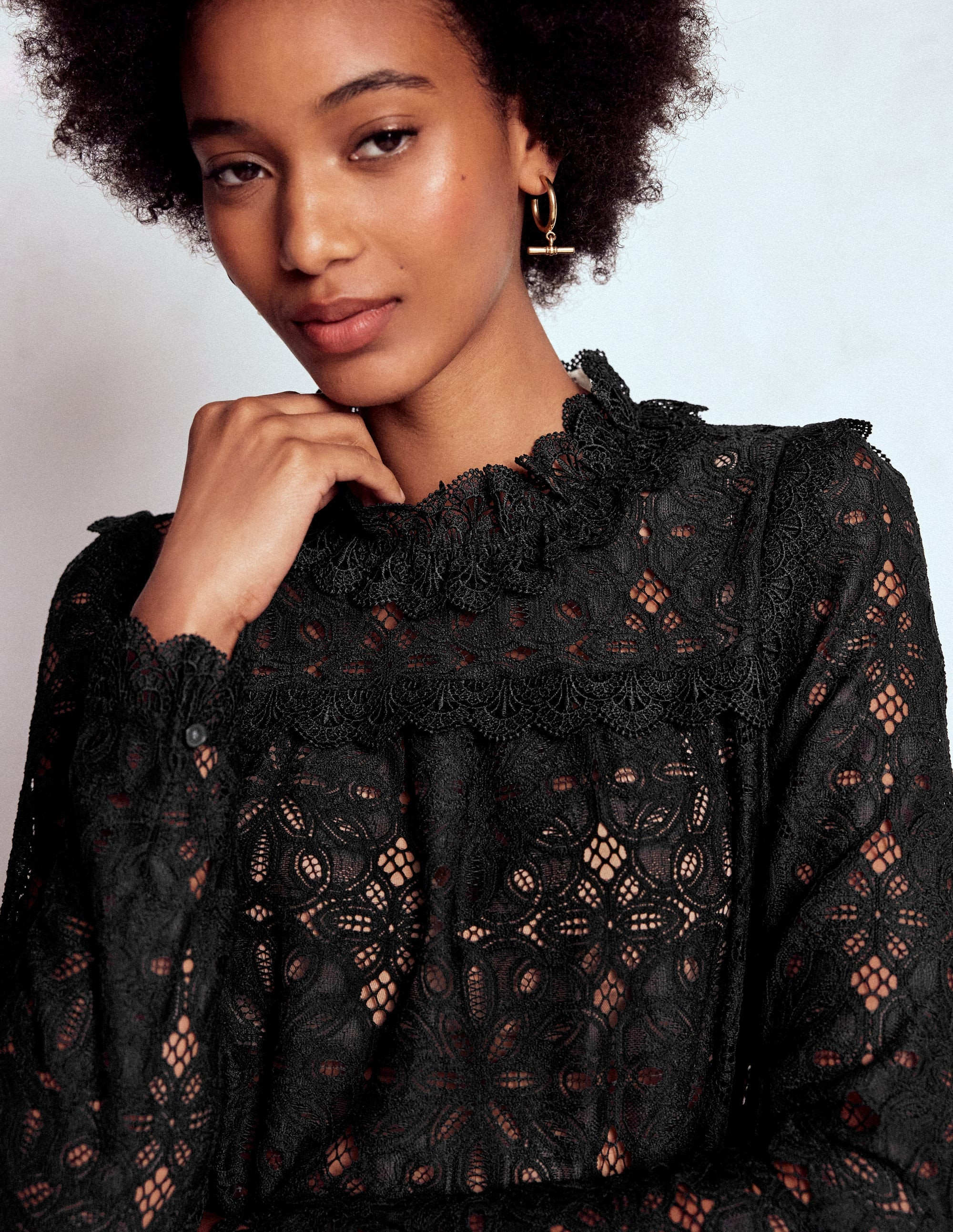 Lace Trim Detail Top-Black | Boden UK
