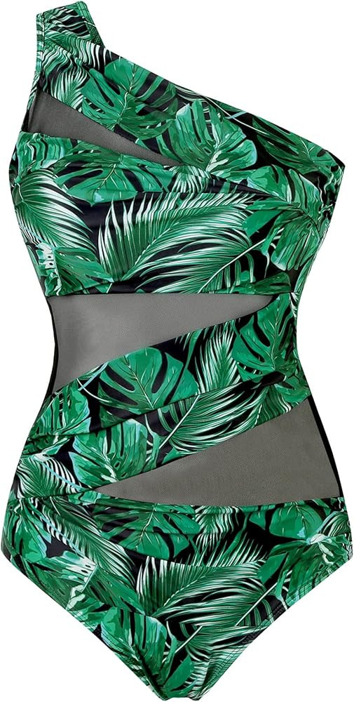 Runtlly Women's One Piece Swimsuits One Shoulder Plus Size Swimwear Bathing Suit with See Through... | Amazon (US)