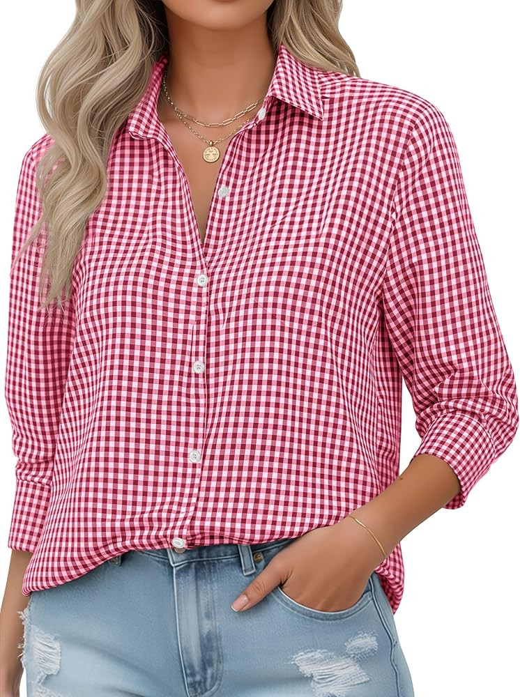 COUXILY Soft Wrinkle-Free Button Down Stretch Shirts for Women, Breathable Moisture-Wicking Casua... | Amazon (US)