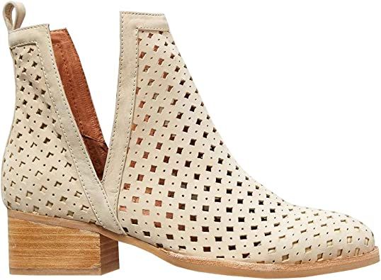 LAICIGO Women’s Perforated Ankle Booties Low Stacked Heel Side V Cut Closed Toe Slip-on Western... | Amazon (US)