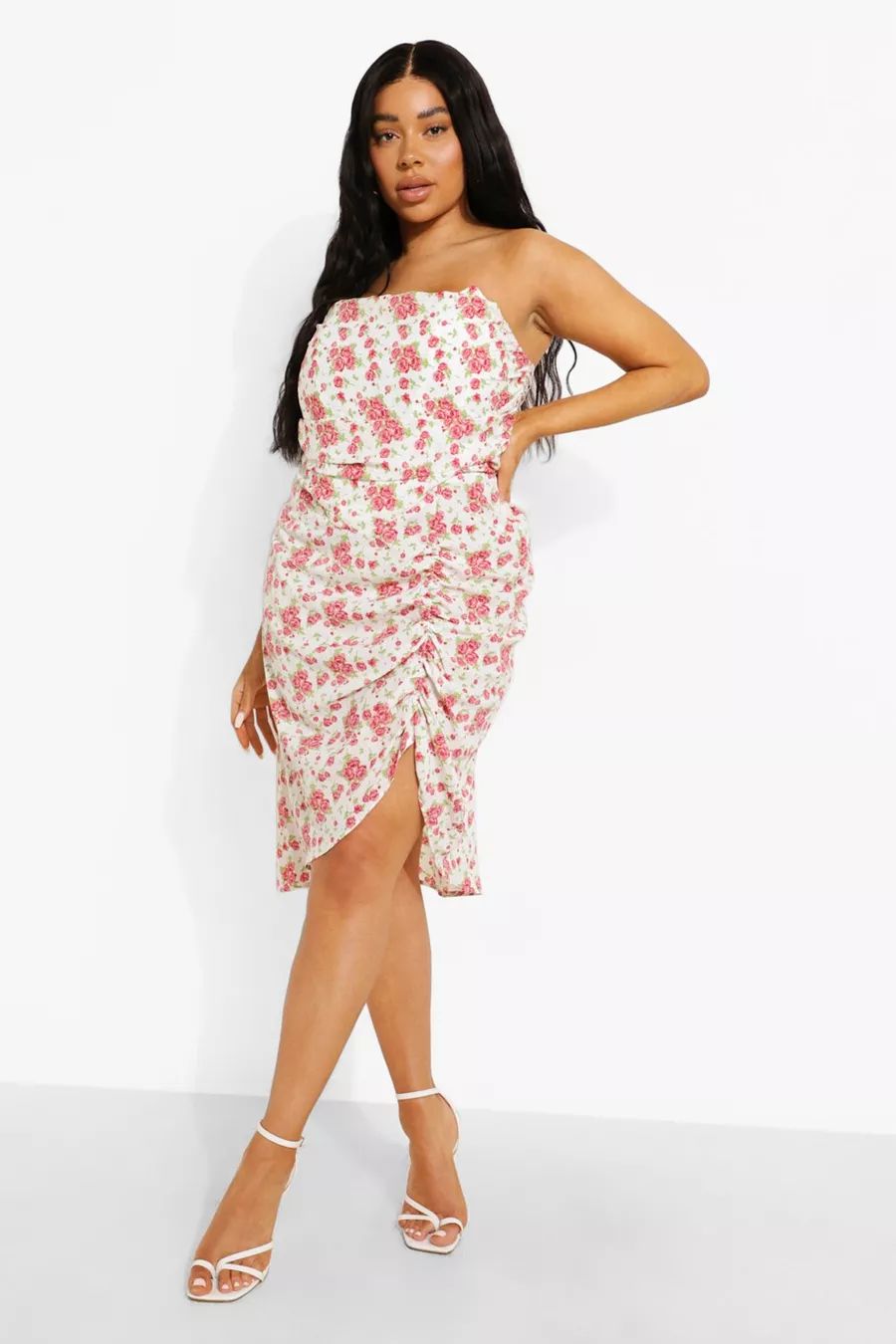 Plus Floral Corset Bandeau Detail Midi Dress | Boohoo.com (UK & IE)