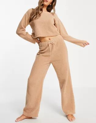 Miss Selfridge off the shoulder sherpa top and bottom pajama set | ASOS (Global)