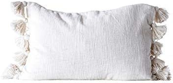 Creative Co-Op Cotton Woven Slub with Plush Tassels Pillow, Cream | Amazon (US)