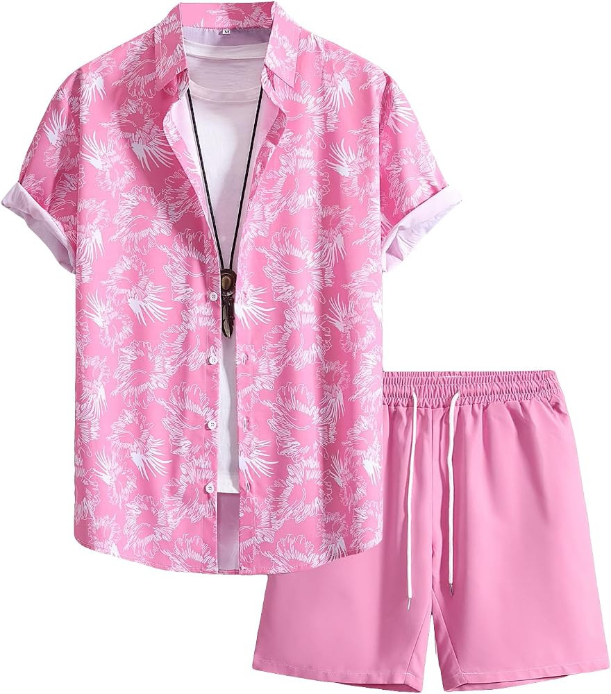 COZYEASE Men's Button Down Short Sleeve Shirt and Short 2 Piece Outfits Sets Casual Hawaiian Beac... | Amazon (US)