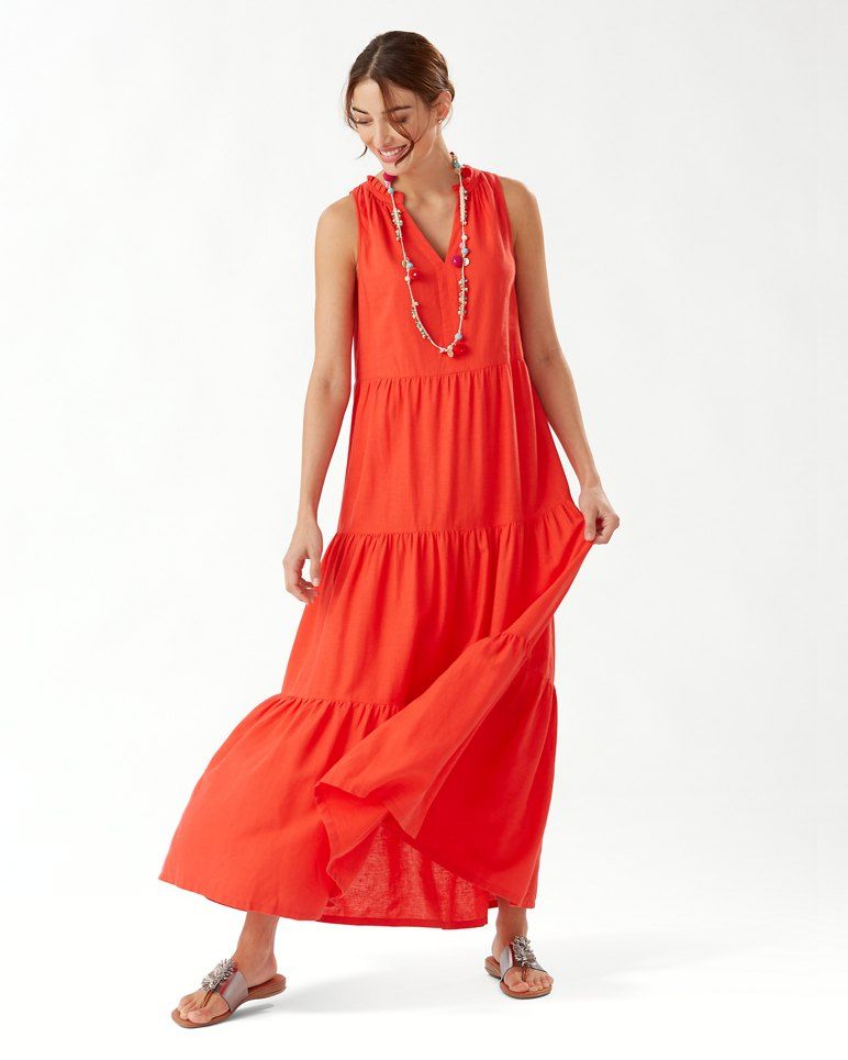 Lena Tiered Linen-Blend Maxi Dress | Tommy Bahama