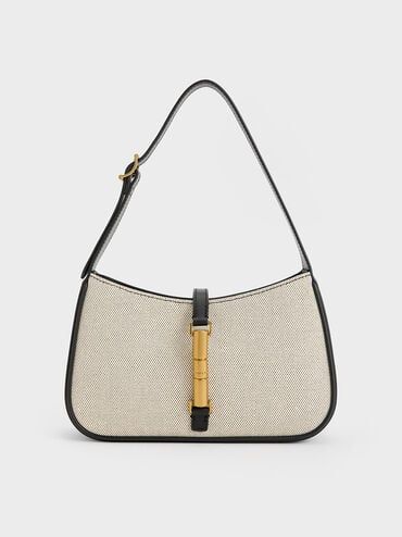 Cesia Canvas Metallic Accent Shoulder Bag
 - Black | Charles & Keith US